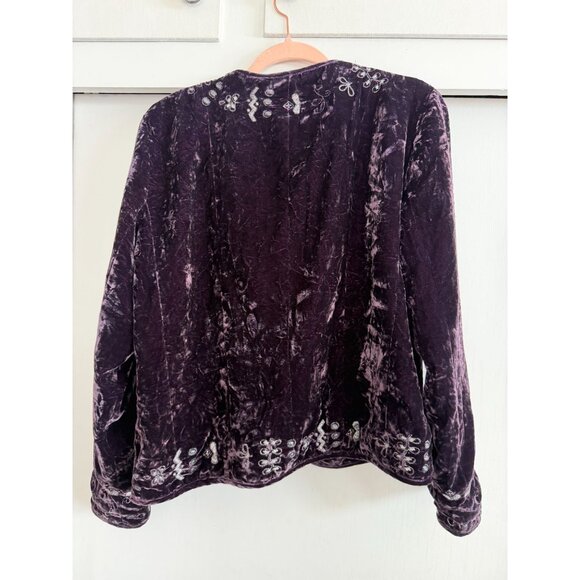 CHICOS CRUSHED VELVET PLUM PURPLE BEADED EMBELLISHED BLAZER/TANK SZ 2 WOMENS - Picture 3 of 6
